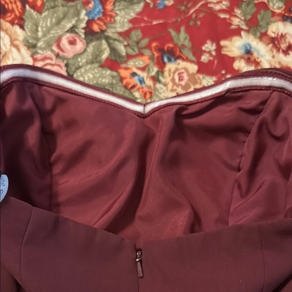 Elegant Strapless Burgundy Dress - Picture 5 of 10